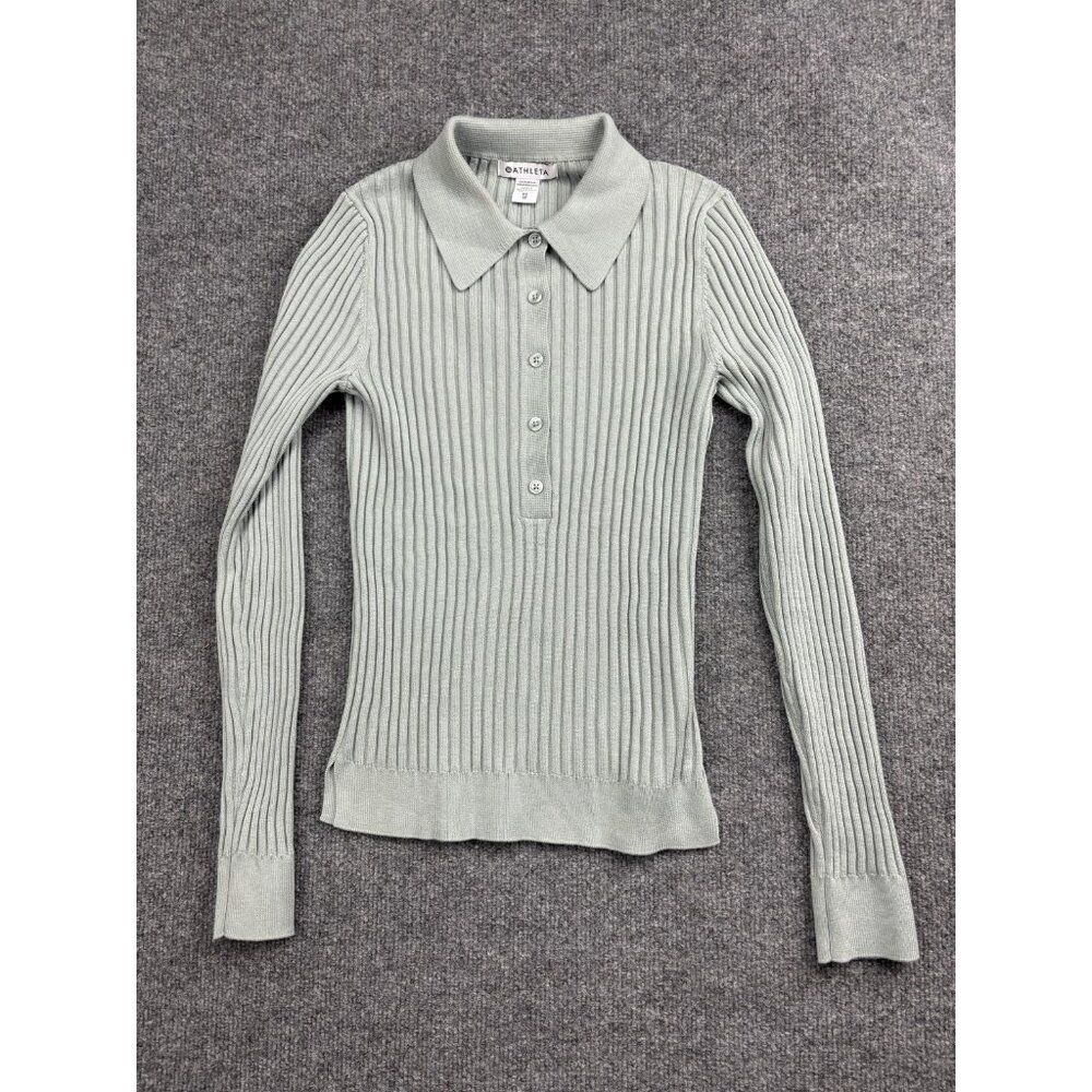 Athleta Sweater Womens XS Gray Sweet Bay Henley Ribbed Collared Long Sleeve‎